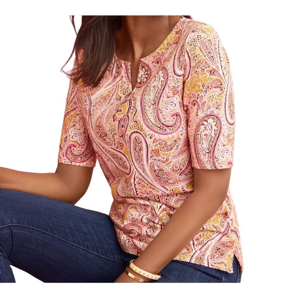Talbots Tee Womens Split Neck Sprinkle Paisley El… - image 2